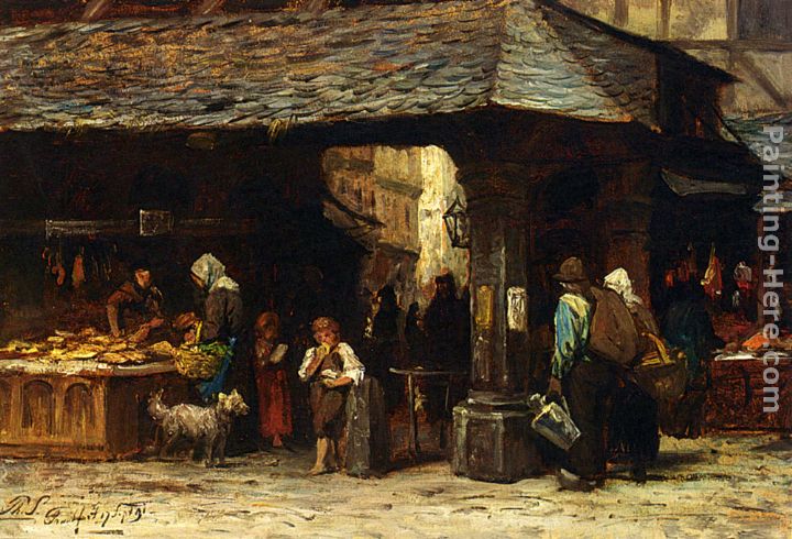 A Market Scene In Frankfurt painting - Philippe Lodowyck Jacob Sadee A Market Scene In Frankfurt art painting